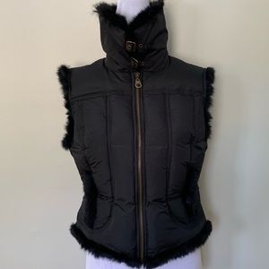 Guess black rabbit fur trim down vest girls xl